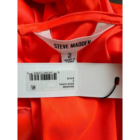 Steve Madden Orange Satin Mini Dress Size 2 Cocktail Ruched Wrap Revolve $79 NEW - Picture 7 of 9